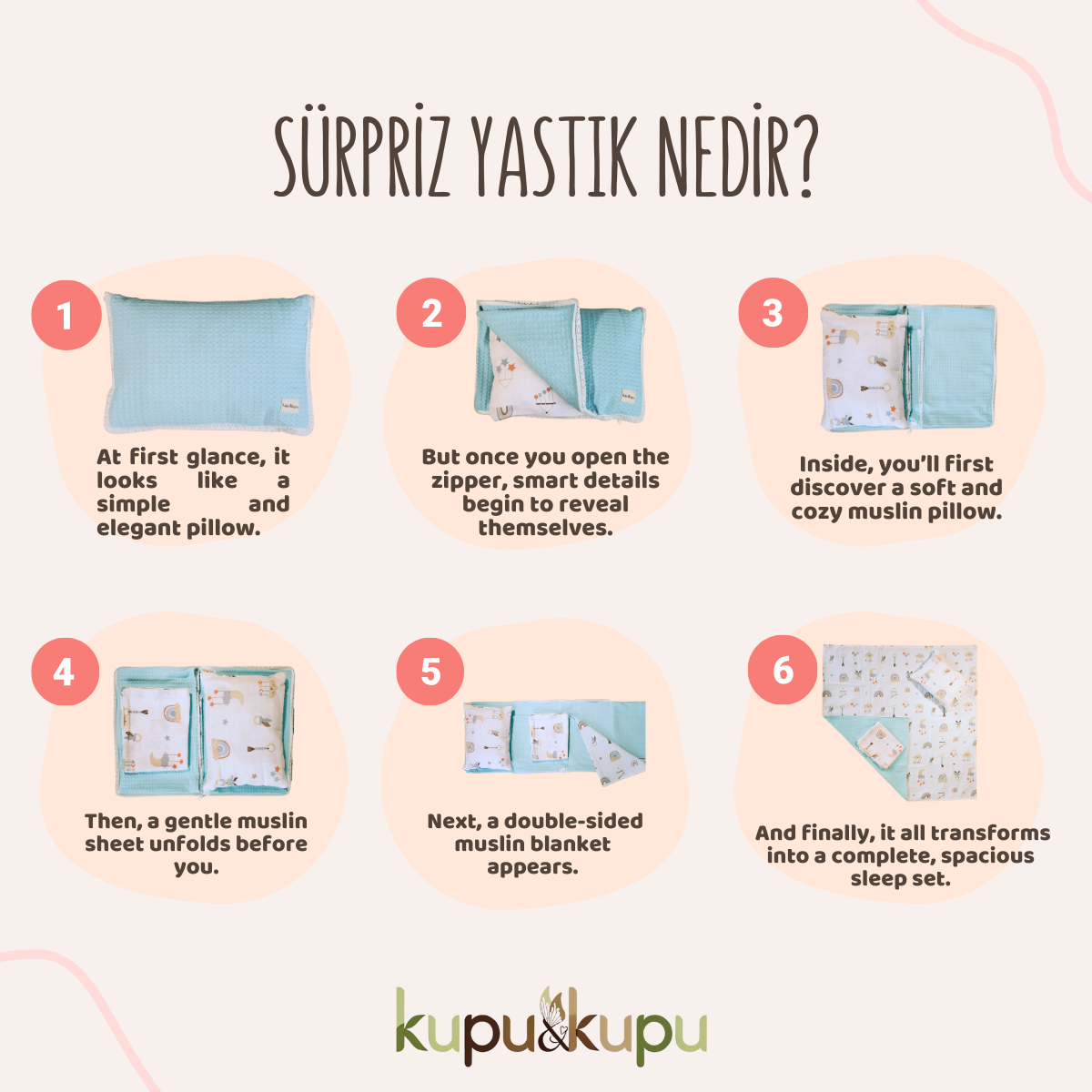 Kupu Surprise Pillow - 3-in-1 Baby Pillow, Blanket & Sheet
